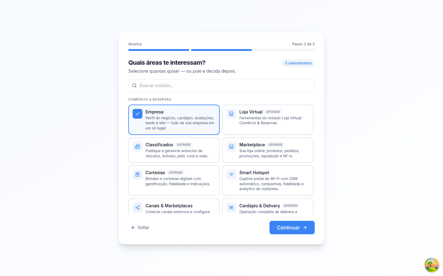 Passo 2 do onboarding no estado inicial