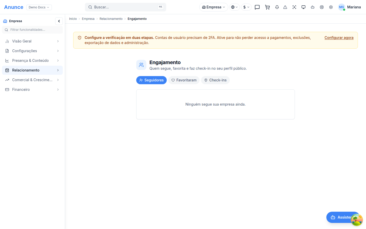 Tela de Engajamento
